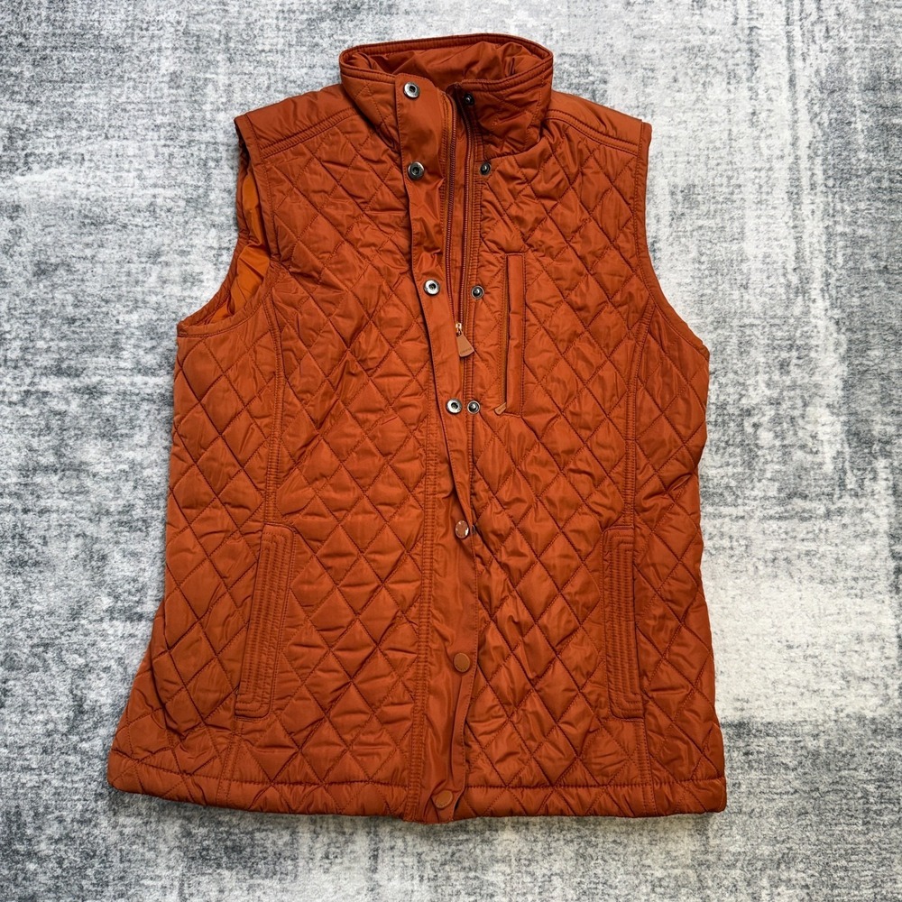 Orvis Vest Womens Small Orange Diamond Quilted Insulated Barn Field Riding Chore